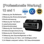 Blutzuckermessgerät 12-in-1 für Zuhause – Blutdruck, SpO₂, Herzfrequenz, Harnsäure & Blutfette