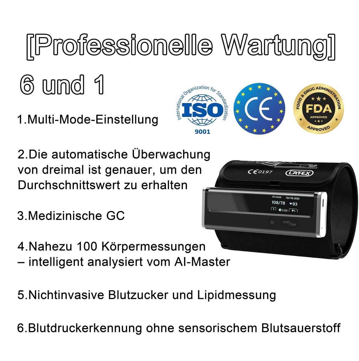 Blutzuckermessgerät 12-in-1 für Zuhause – Blutdruck, SpO₂, Herzfrequenz, Harnsäure & Blutfette